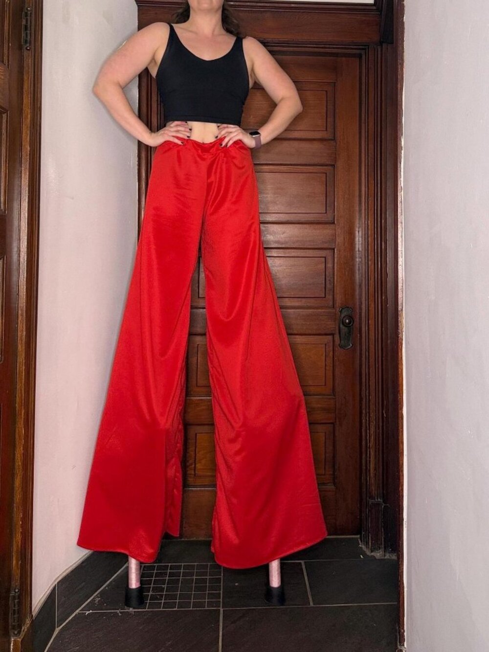 Handmade Stilt Pants Red Wide Leg Circus Pants Stretch High Rise Unisex - Picture 13 of 13